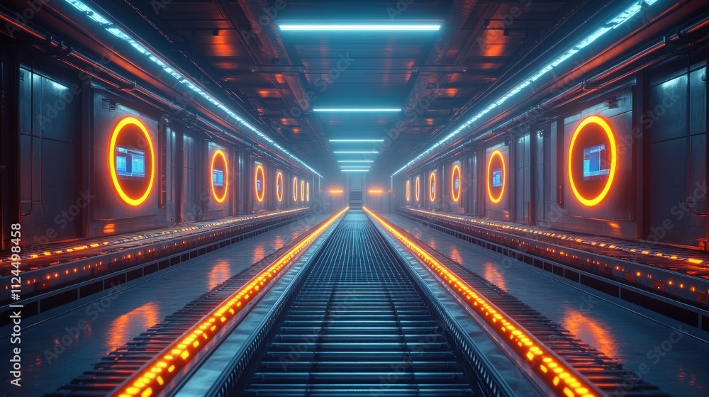 Fototapeta premium Futuristic Smart Warehouse Management System with Augmented Reality for Package Identification and Delivery in Advanced Supply Chain Logistics