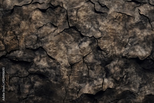 Dark tree bark texture with deep cracks and ridges creating a rugged natural pattern, perfect for backgrounds and textures