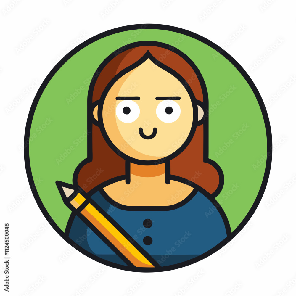 Modern Round Logo of Mona Lisa Holding a Coffee Cup - Flat Vector Mascot Design Modern Round Logo of Mona Lisa Holding a Coffee Cup - Flat Vector Mascot Design