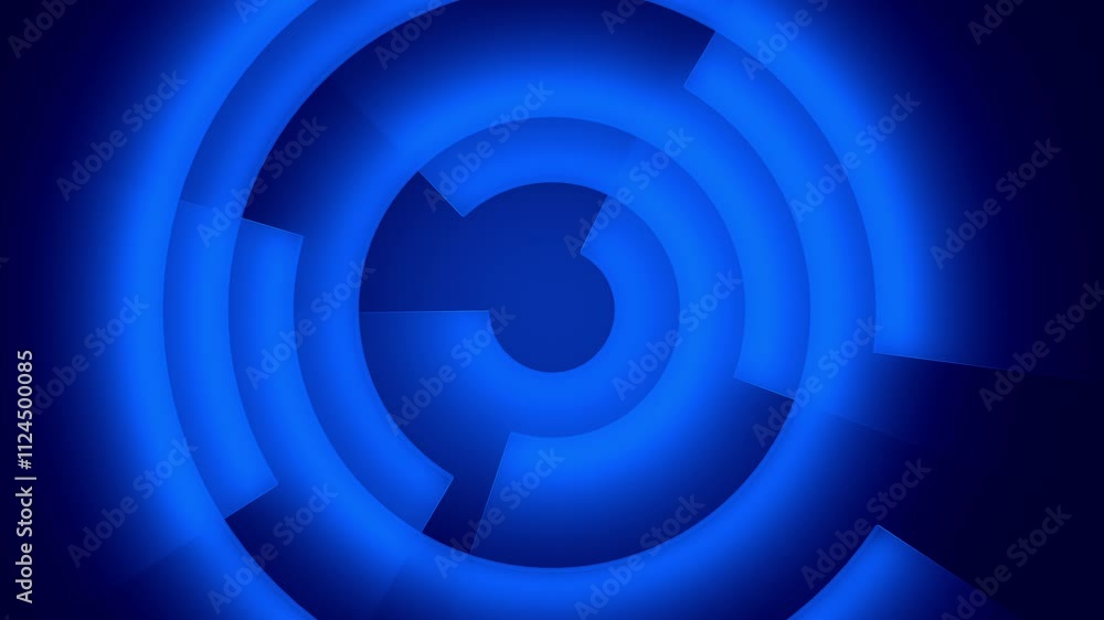Looping animation of blue stacked and overlapping rotating circles with outwards glowing gradient lightrays Looping animation of blue stacked and overlapping rotating circles with outwards glowing gradient lightrays