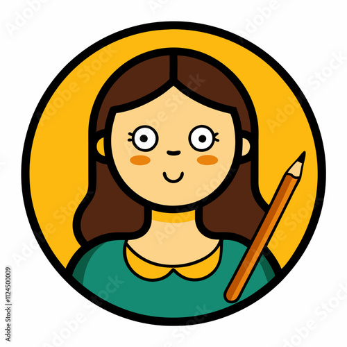 Modern Round Logo of Mona Lisa Holding a Coffee Cup - Flat Vector Mascot Design