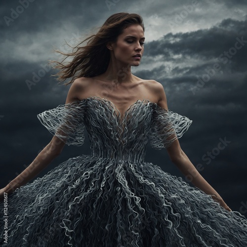 Create a dress inspired by music and sound waves.