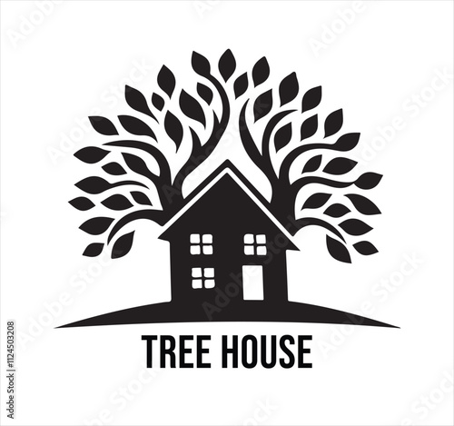 tree house vector art illustration logo design