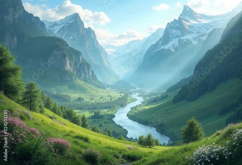 Stunning valley with a river in the mountains