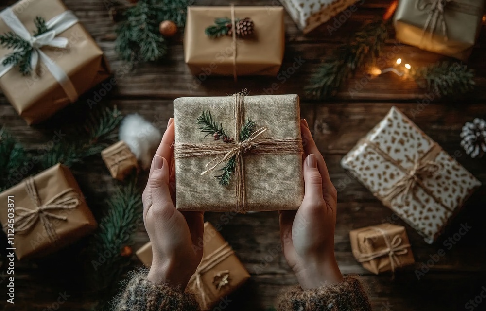 A person holding out an elegant, wrapped gift A person holding out an elegant, wrapped gift