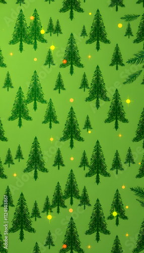 christmas background with green decorated fir tree pattern, digital art photo