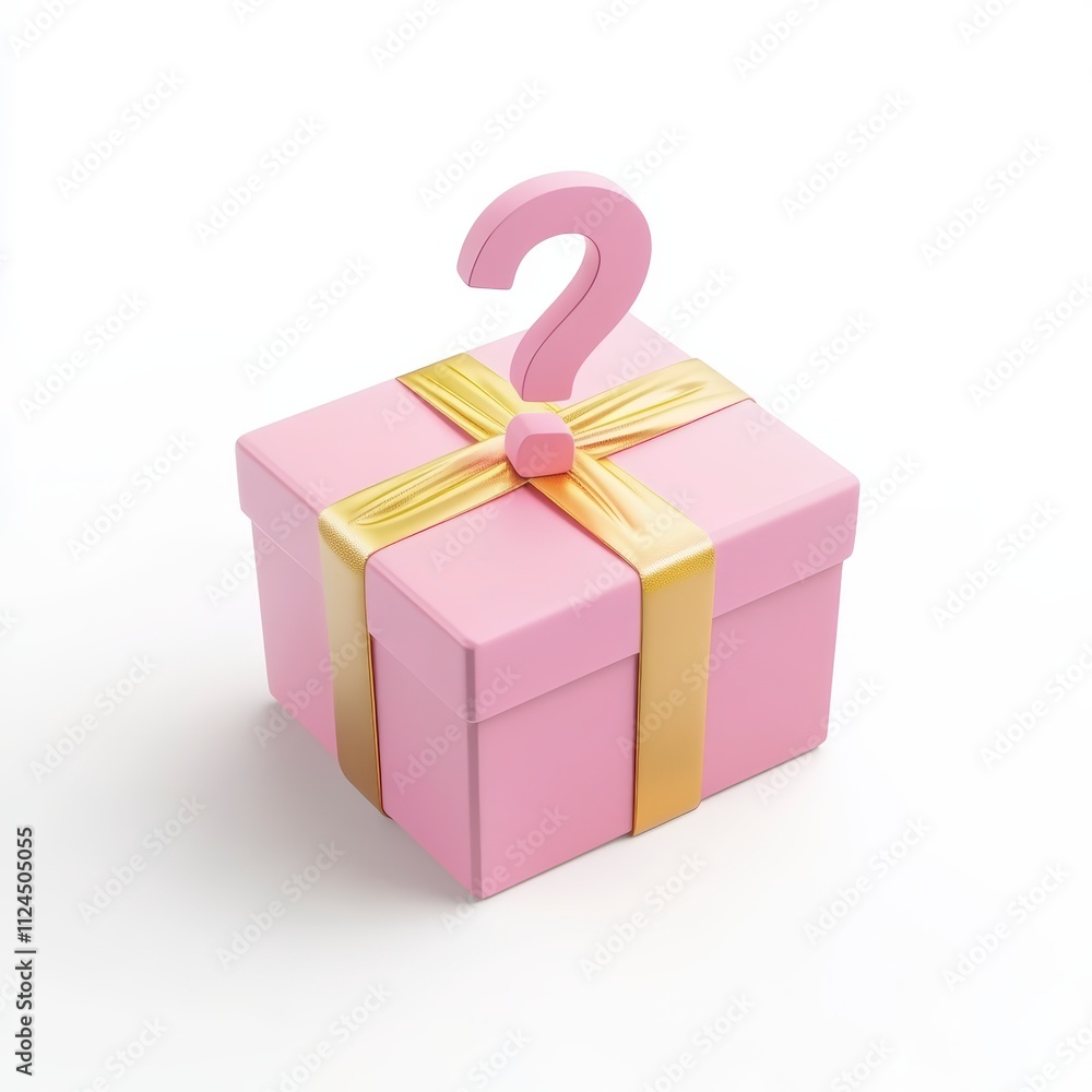 Surprise Gift Box Featuring a Question Mark Bow on Pink Backdrop Surprise Gift Box Featuring a Question Mark Bow on Pink Backdrop