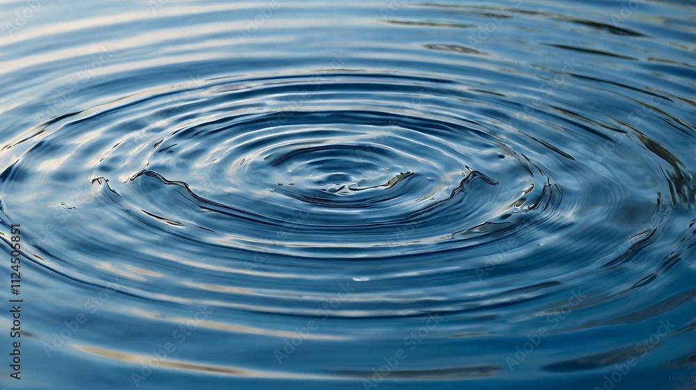 Ripples Expanding On Still Blue Water Surface Ripples Expanding On Still Blue Water Surface