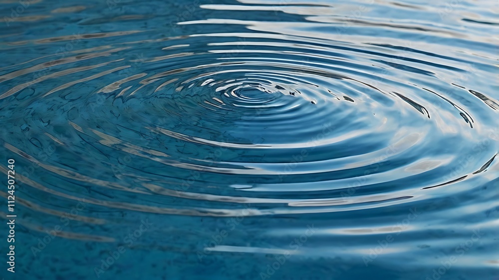 Concentric Ripples Expanding On Blue Water Surface Concentric Ripples Expanding On Blue Water Surface