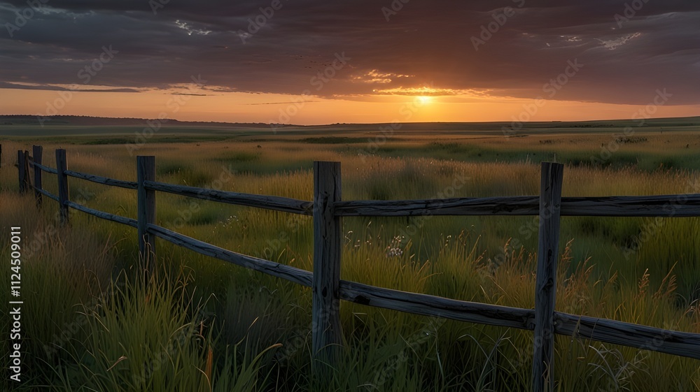 A tranquil prairie at dusk with tall grass swaying in the breeze A tranquil prairie at dusk with tall grass swaying in the breeze