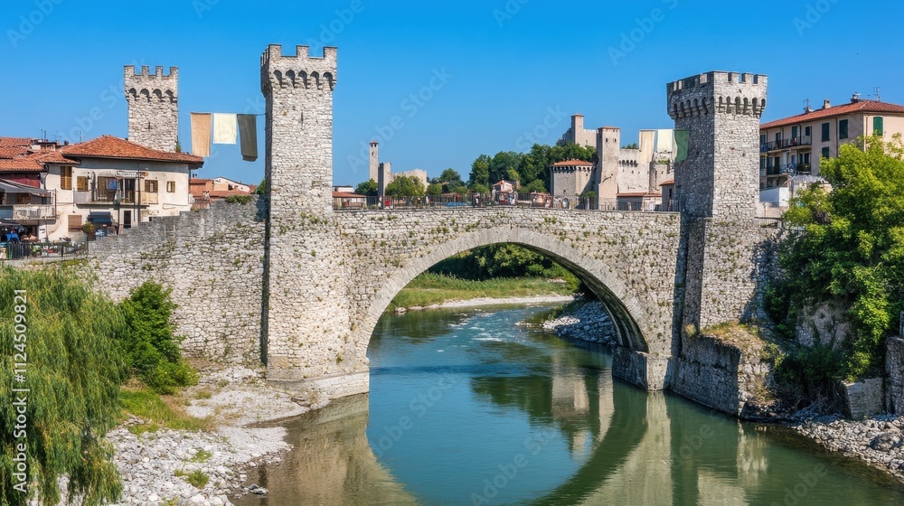 Charming Medieval Bridge Over Calm River in Historic European Town Charming Medieval Bridge Over Calm River in Historic European Town