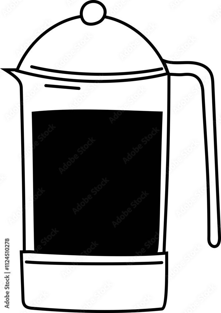 French Press Coffee Maker Doodle Line Drawing. French Press Coffee Maker Doodle Line Drawing.