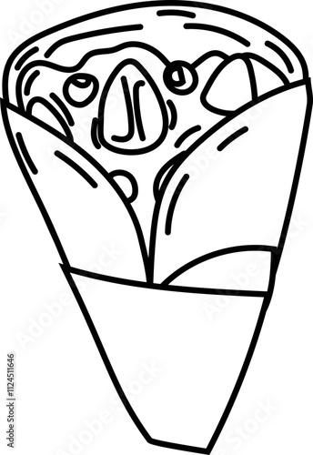 Line Art of Japanese Crepe Dessert in Cone.