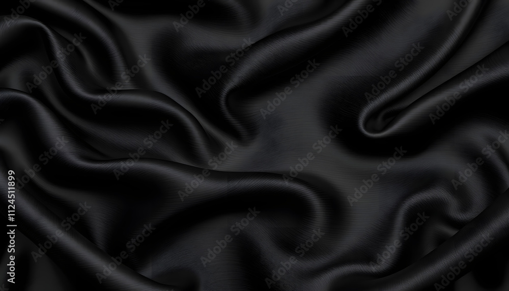 Obraz premium Black gray satin dark fabric texture luxurious shiny that is abstract silk cloth background with patterns soft waves blur beautiful, watercolor