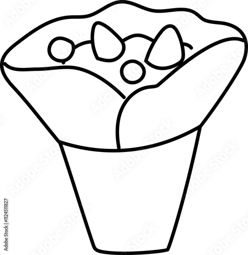 Line Art of Japanese Crepe Dessert in Cone.