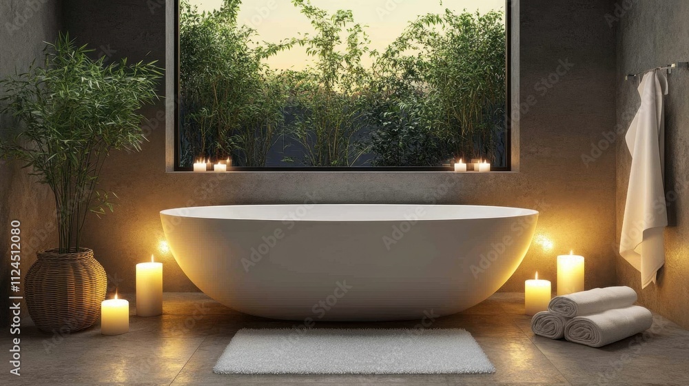Fototapeta premium Serene Bathroom Oasis: Tranquil Retreat Surrounded by Nature