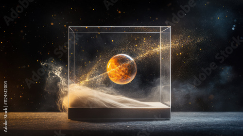 Planet in a Glass Cube with Dust and Smoke