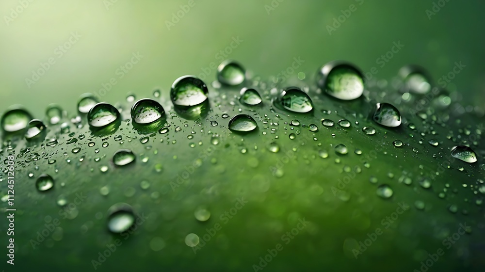 Water Droplets Adorn a Lush Green Leaf Surface Water Droplets Adorn a Lush Green Leaf Surface
