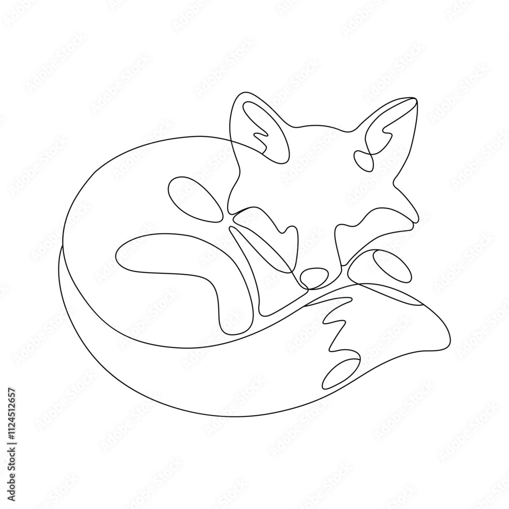 Naklejka premium Fox sleeping line art vector illustration