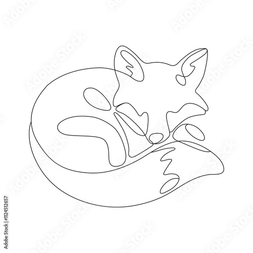 Fox sleeping line art vector illustration