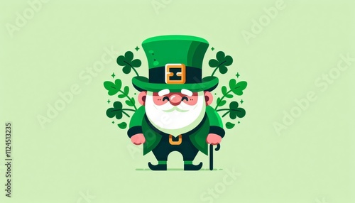 Wallpaper Mural Cute leprechaun with a green hat and clovers on a light green background. St. Patrick's Day cartoon illustration Torontodigital.ca