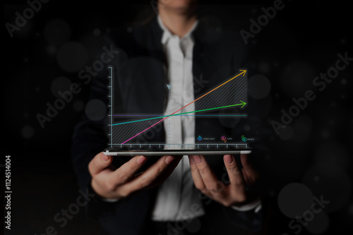 Businesser showing business chart growth graph and and increase of chart positive indicators business. Analysis of investment strategies and economic trends. 