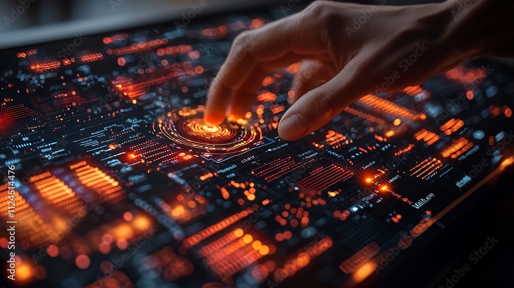 Businessperson Analyzing Futuristic Holographic Data Dashboard with Glowing Charts and Graphs Businessperson Analyzing Futuristic Holographic Data Dashboard with Glowing Charts and Graphs