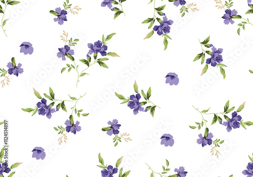 vector small floral pattern isolated on white background. hand drawn watercolor purple flower bunch pattern. seamless pattern with repeat background. botanical flower illustration.