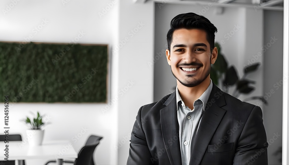 Successful Businessman Standing in Stylish Workplace Successful Businessman Standing in Stylish Workplace