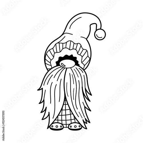 Outline doodle of a festive dwarf for creative design projects