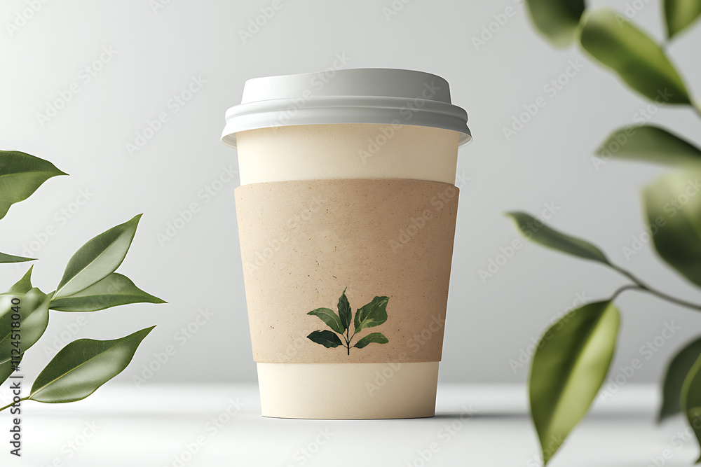 A kraft-style eco-friendly cup mockup with a customizable label and a natural texture, set against a soft neutral background A kraft-style eco-friendly cup mockup with a customizable label and a natural texture, set against a soft neutral background