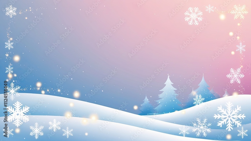Winter Serenity Snowflakes Dancing Against a Soft Blue to Warm Pink Gradient Horizon Winter Serenity Snowflakes Dancing Against a Soft Blue to Warm Pink Gradient Horizon