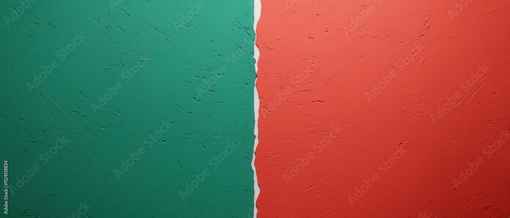 Green and Red Wall Split with Textured Surface and Natural Lighting Green and Red Wall Split with Textured Surface and Natural Lighting