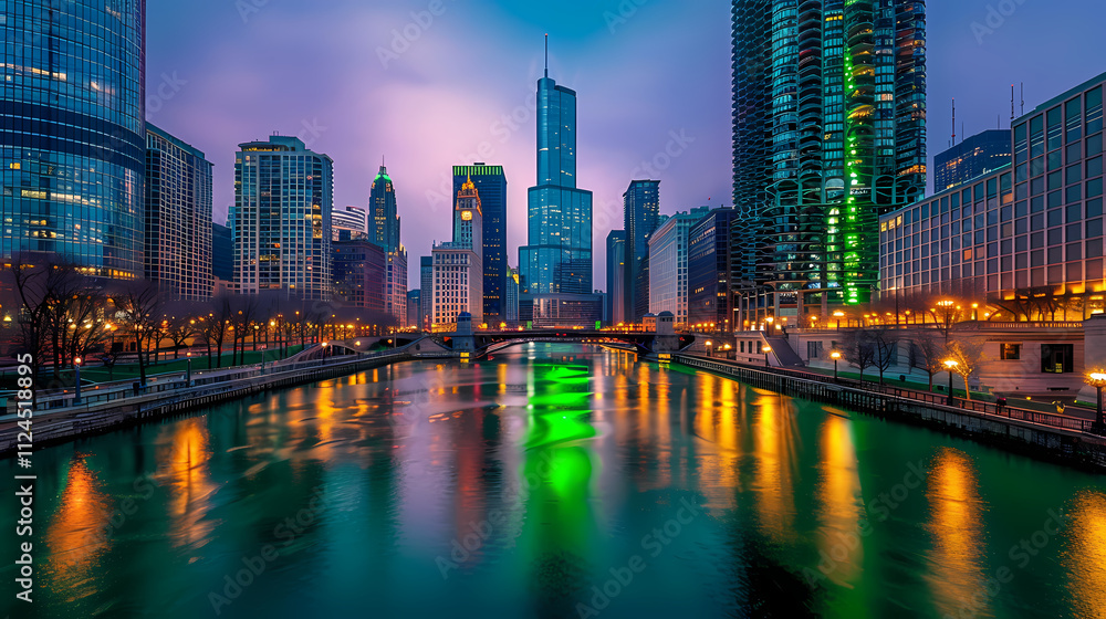 Chicago River at Dusk: Cityscape Reflections Chicago River at Dusk: Cityscape Reflections