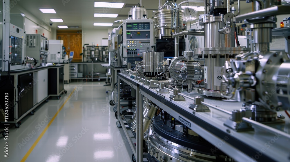 Scientists testing new hydrogen fuel cells in a high-tech laboratory filled with research equipment Scientists testing new hydrogen fuel cells in a high-tech laboratory filled with research equipment