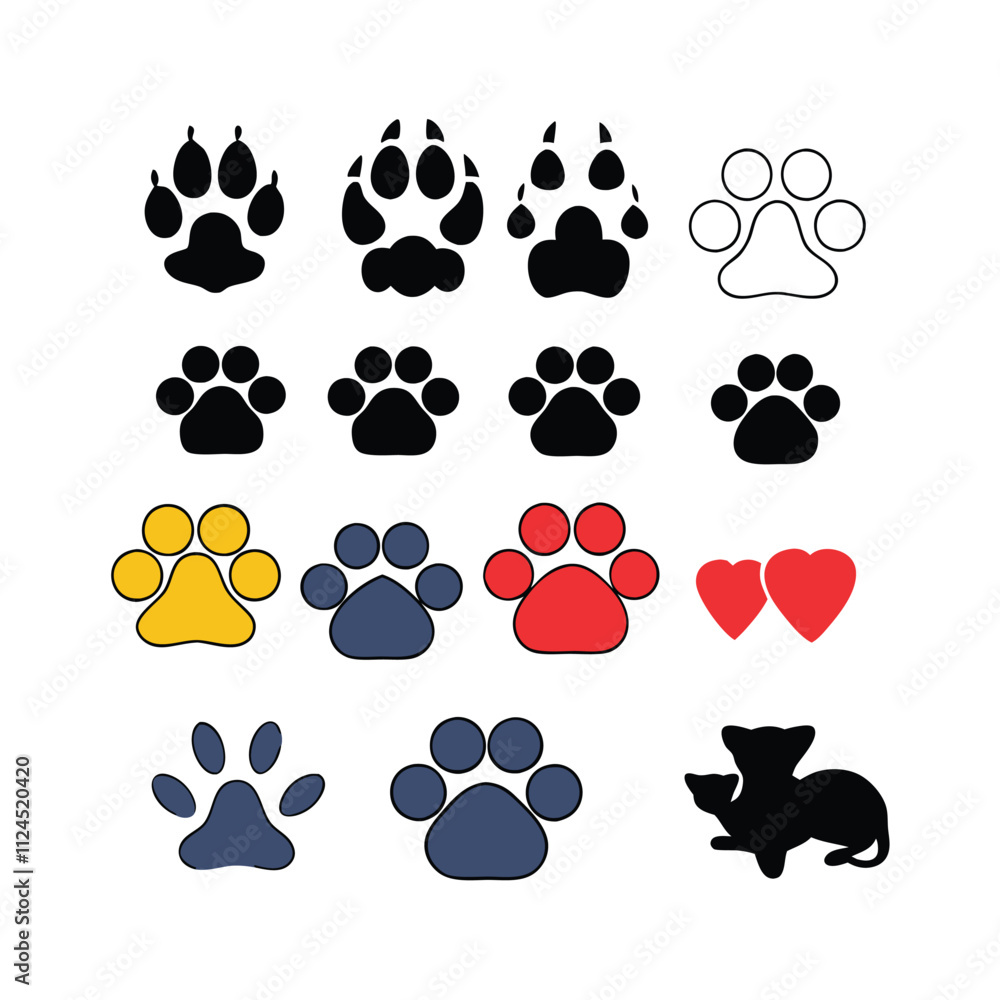 Fototapeta premium a collection of 16 black paw prints arranged in a grid-like pattern
