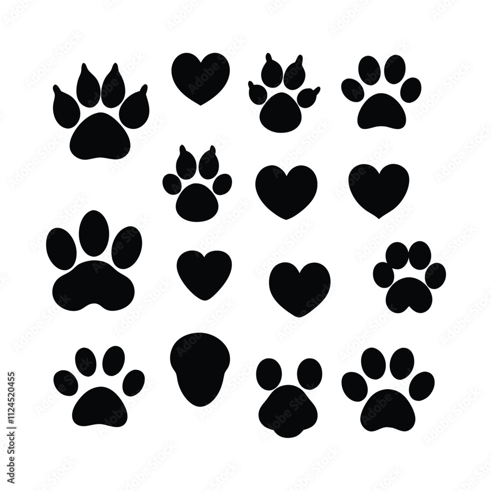 Fototapeta premium a collection of 16 black paw prints arranged in a grid-like pattern