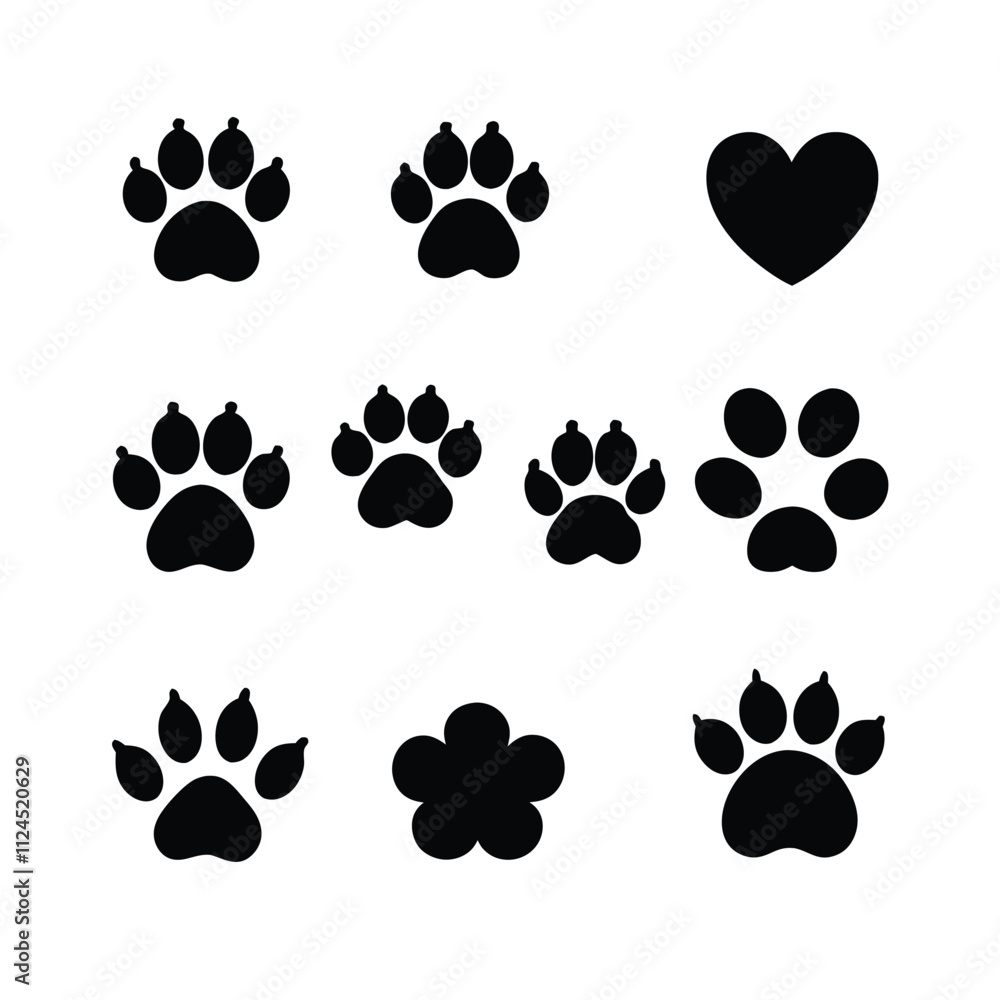 Fototapeta premium a collection of 16 black paw prints arranged in a grid-like pattern