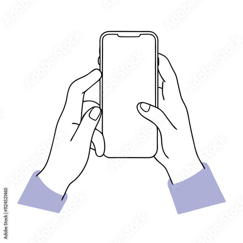 a line drawing of two hands holding a smartphone.