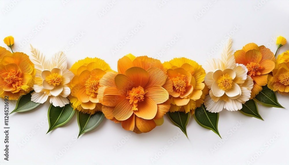 Fototapeta premium Garland flower border plant nature petal on isolate white background