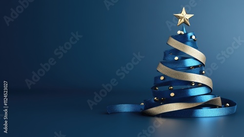 Blue and gold Christmas tree toys on a dark blue background, Christmas tree, festive atmosphere, free space for text