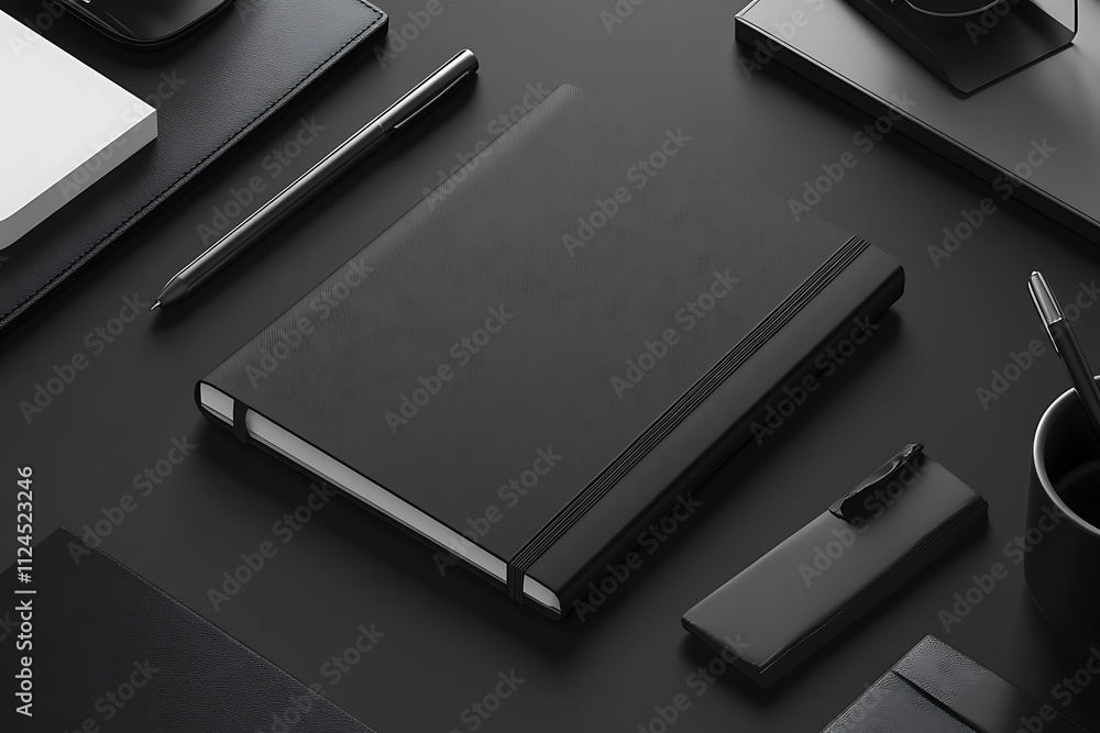 A realistic notebook mockup with a clean cover design, displayed on a desk or flat lay with minimal props for a professional look A realistic notebook mockup with a clean cover design, displayed on a desk or flat lay with minimal props for a professional look