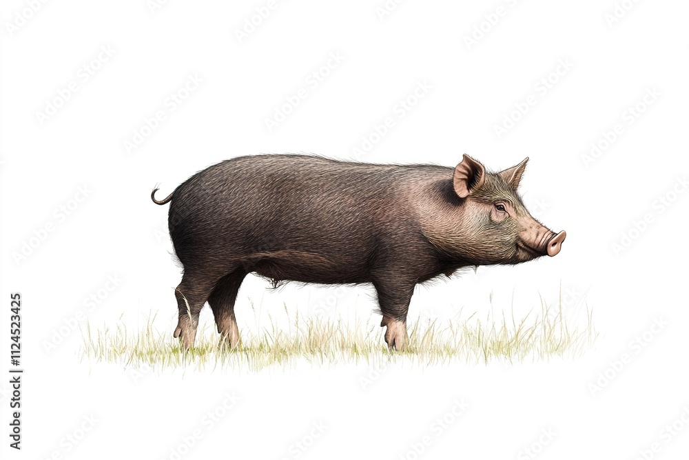 Illustration of a black pig, with pasture on its feet . National pig day. Illustration of a black pig, with pasture on its feet . National pig day.