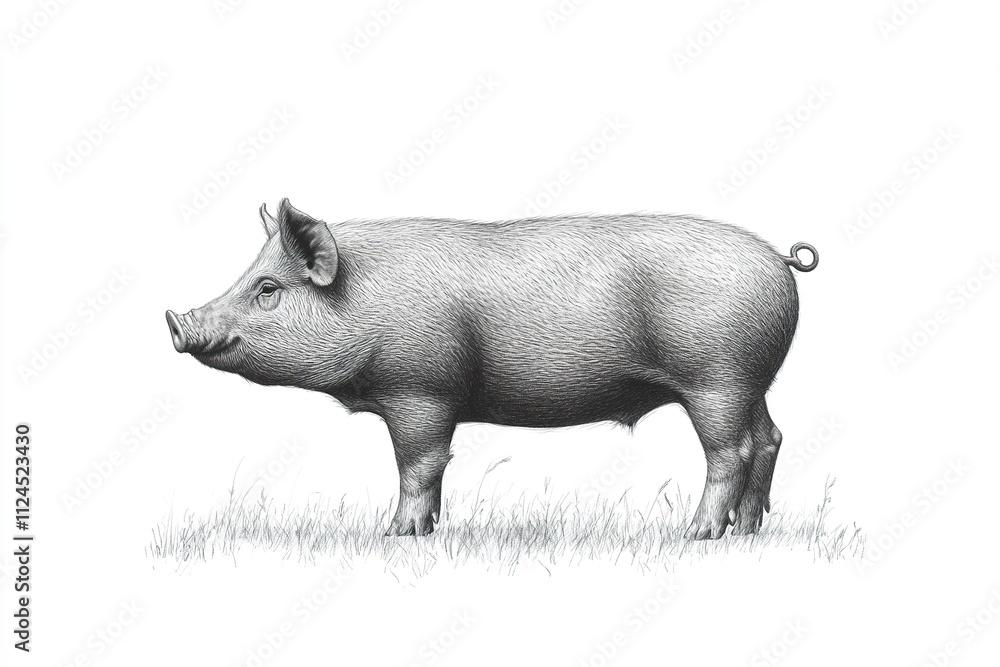 Illustration of a pig with grass on its feet. National pig day. Illustration of a pig with grass on its feet. National pig day.