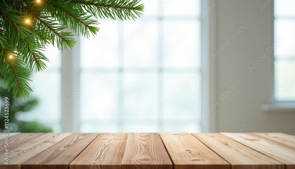 Rustic Wooden Table with Christmas Decorations Rustic Wooden Table with Christmas Decorations