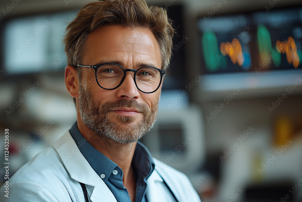 Confident male doctor in a clinical setting discussing patient care concerns. Generative AI Confident male doctor in a clinical setting discussing patient care concerns. Generative AI