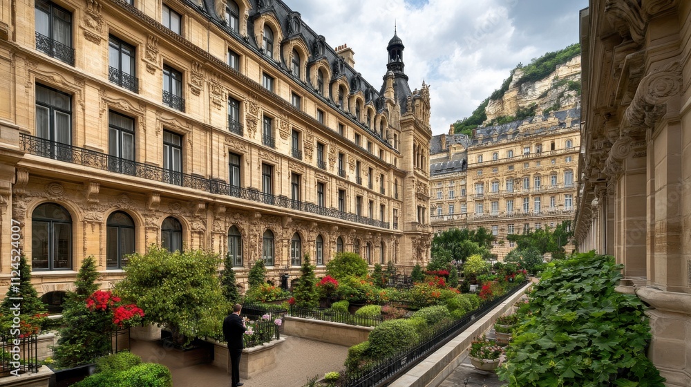 Obraz premium Charming Historical Architecture and Elegant Garden in Downtown Paris