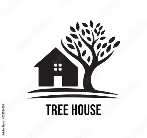tree house vector art illustration logo design