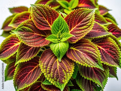 Lush Indian borage foliage against a stark white backdrop; vibrant Coleus amboinicus photography. photo