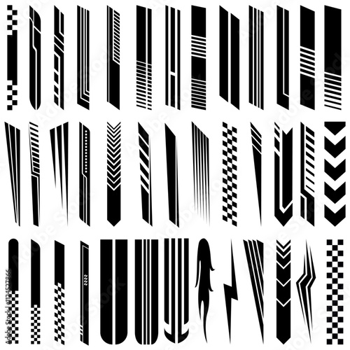 Hood rally racing stripes icon vector set. Racing stripes illustration sign collection. Racing car sticker symbol or logo.